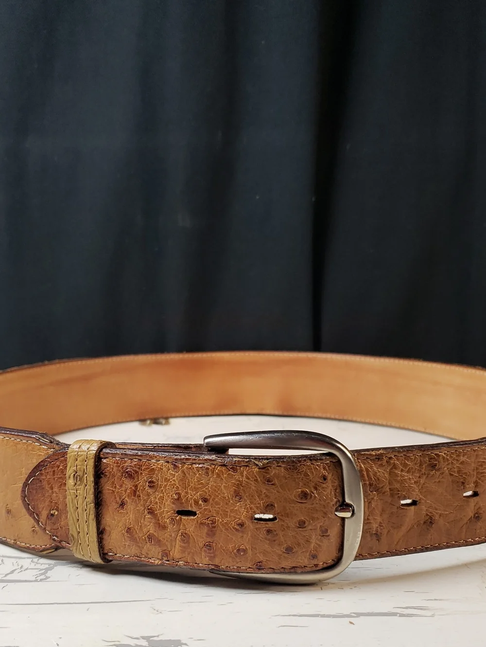 Justin Ostrich & Calfskin Leather Belt in Mustard Tan - Men's or Women's size 36
